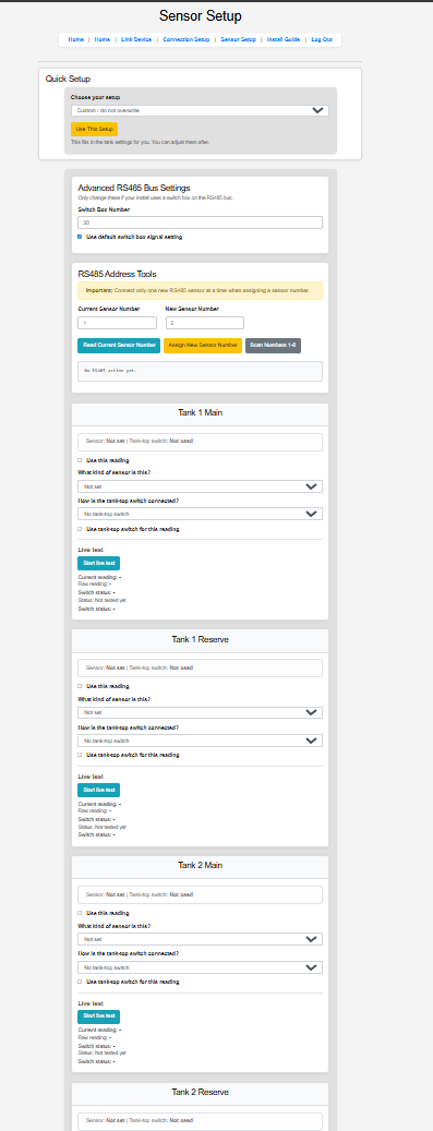 Pebble Device Sensor Setup Page
