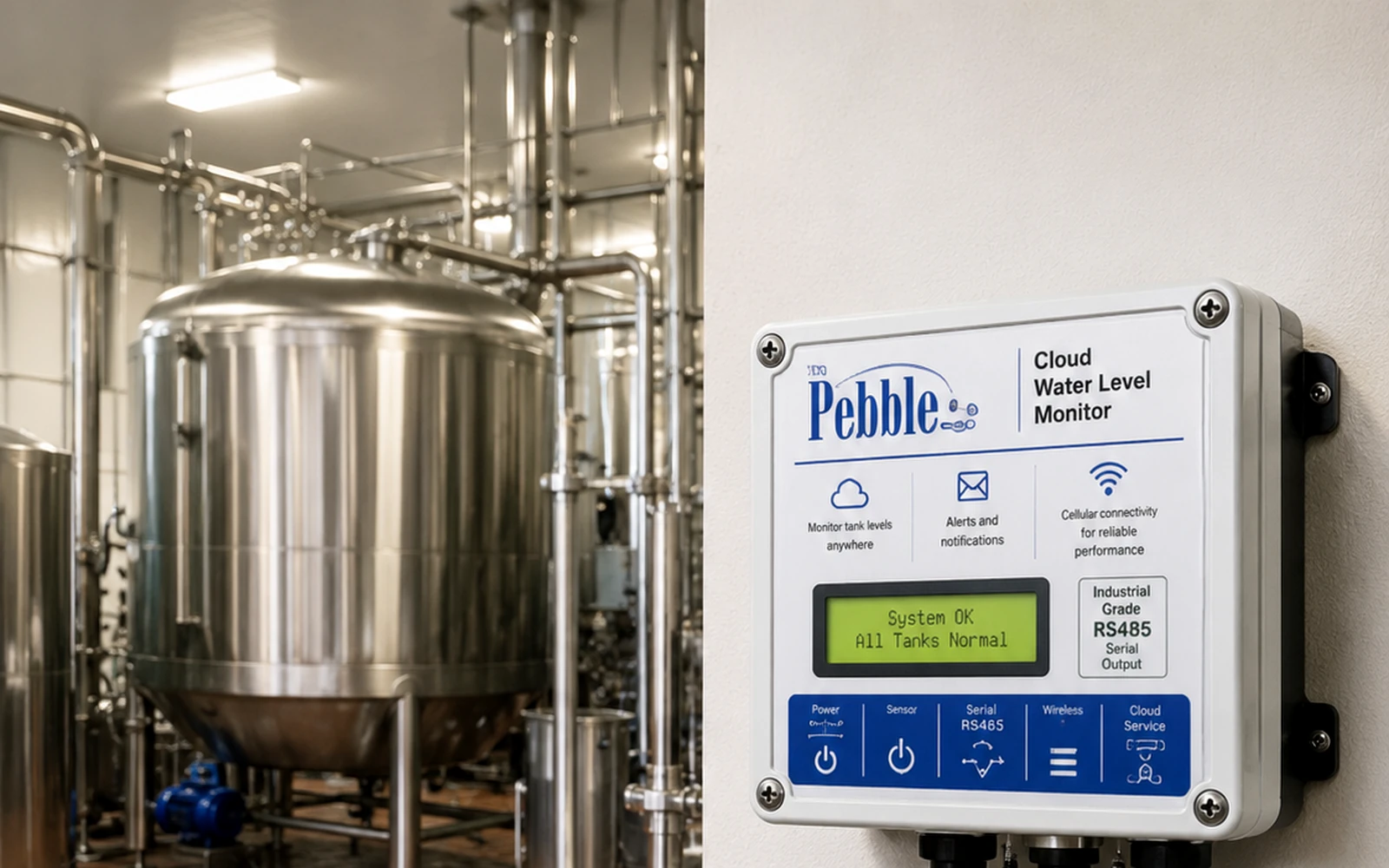Sanitary food and beverage storage tanks with production-level visibility